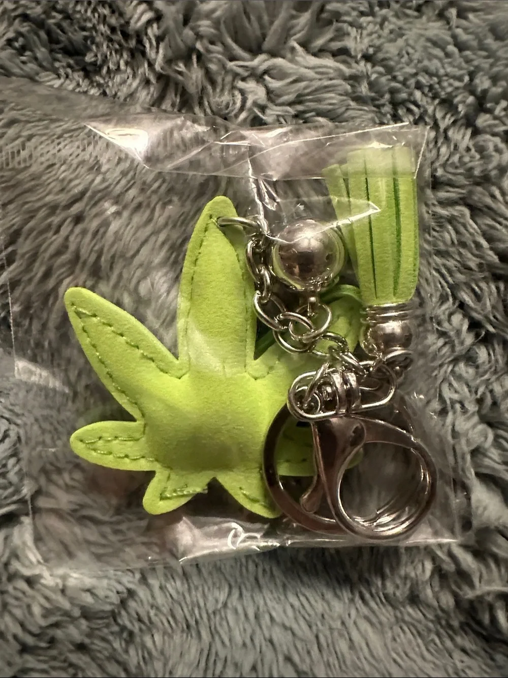 Sparkling Lime Green Leaf Key chain with Tassel